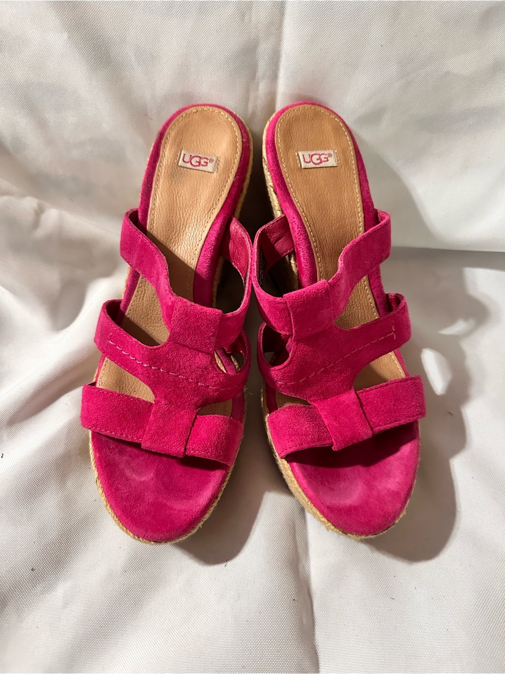 UGG Hot Pink Suede Wedge Slide Sandals